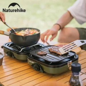 Camping Stove 2 Burner Portable High Firepower Folding Camping Gas Burner with Griddle Outdoor Picnic Cooking Set Gas Stove